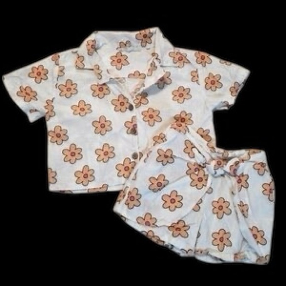 2 piece girls linen blend skort set size small (7)